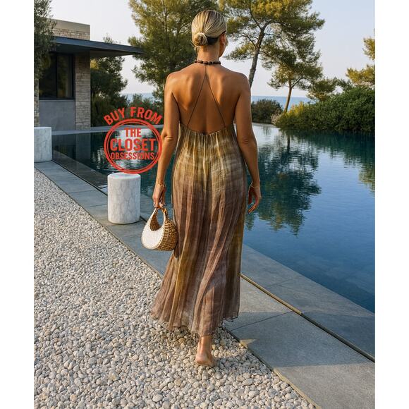 ZARA Multicolor Halter Open Back Pleated Midi Dress NWT | Size M - Picture 3 of 16